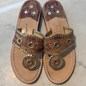 Jack Rogers Women's Tan and Gold Slip-On Sandals